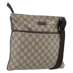 Authentic GUCCI GG Supreme Shoulder Bag PVC Beige Silver